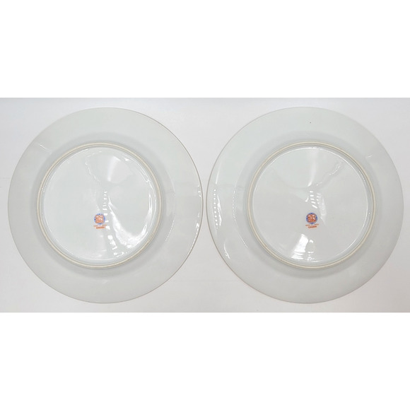 P.B. Japan Charm 9 7/8" Dinner Plate Floral Scroll Gold Trim 1950s Set of 2 - Picture 6 of 8